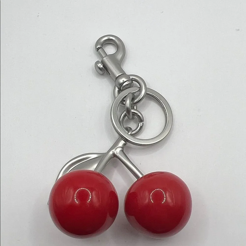 Vibrant Cherry Keychain - Red and Silver